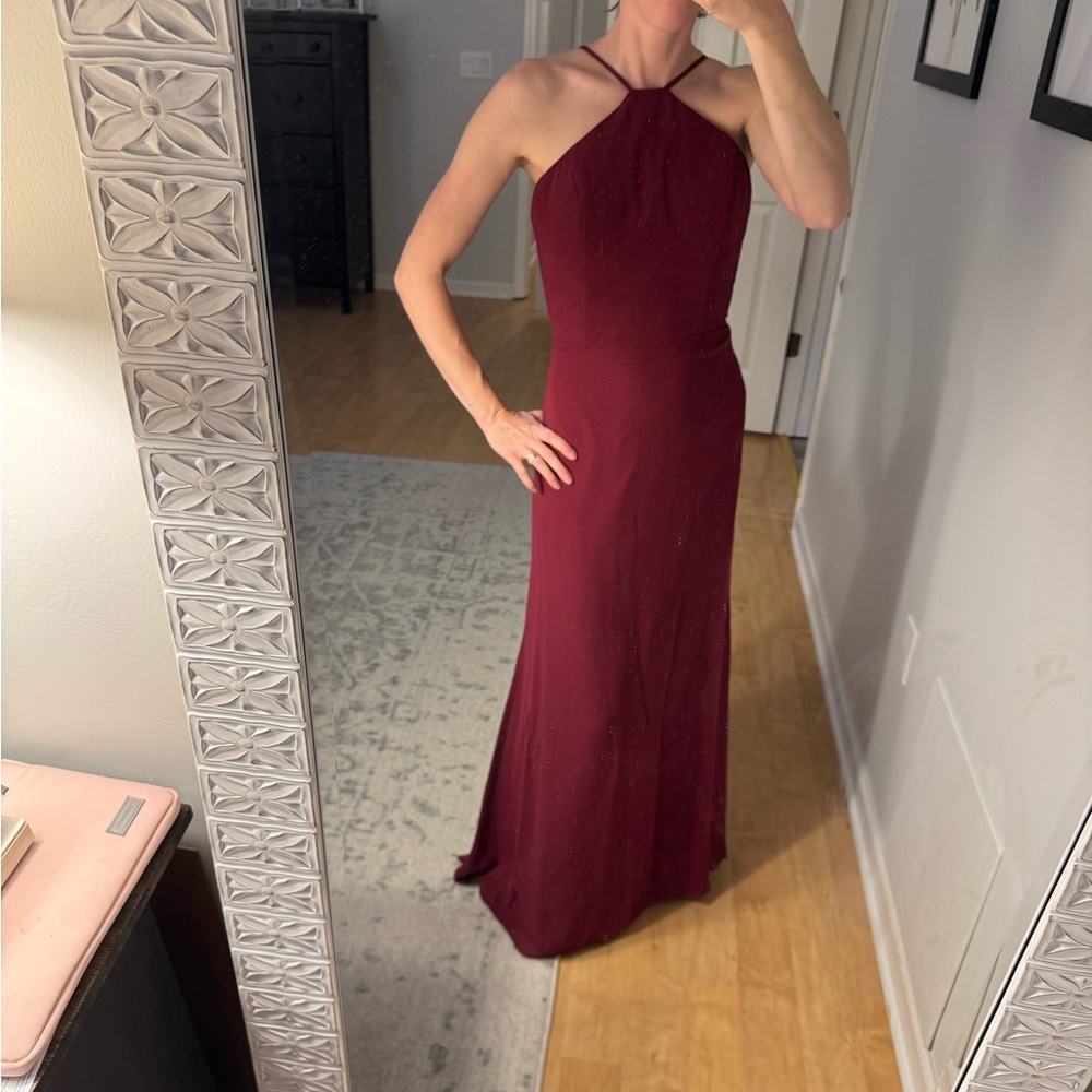 Elegant Burgundy Halter Neck Dress